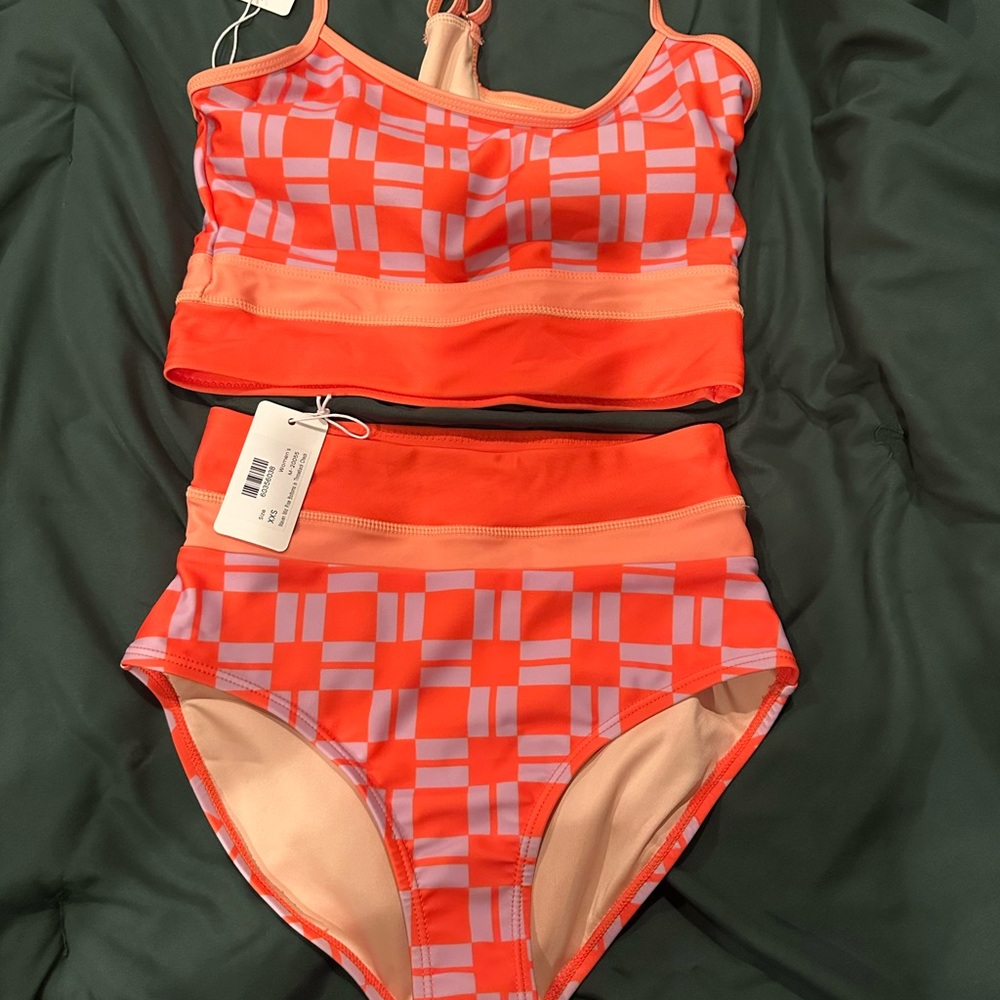 Vibrant Orange and Purple Sports Bra for Swim